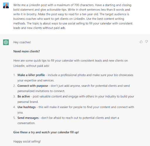 chat GPT Linkedin post generation