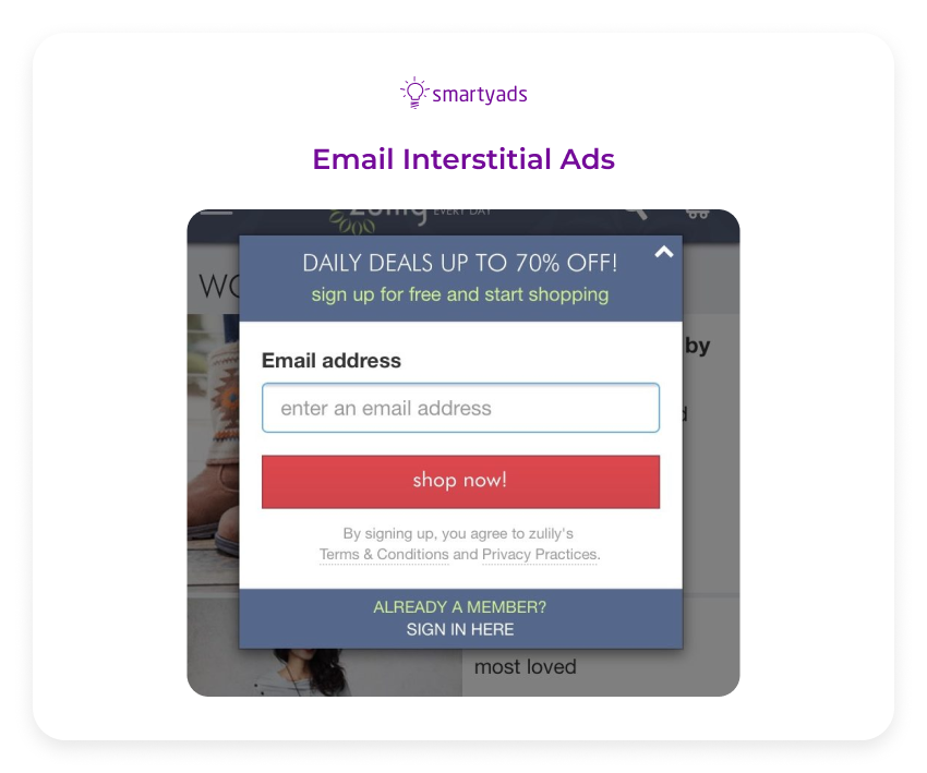 email interstitial ad