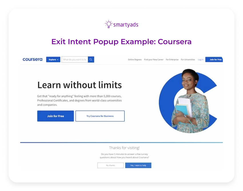 exit intent popup coursera